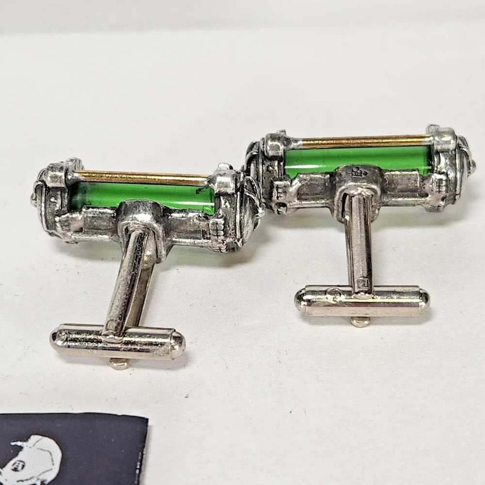 Alchemy 1977 Miasmatic Reactor Core Cufflinks Green Silver Steampunk CL11